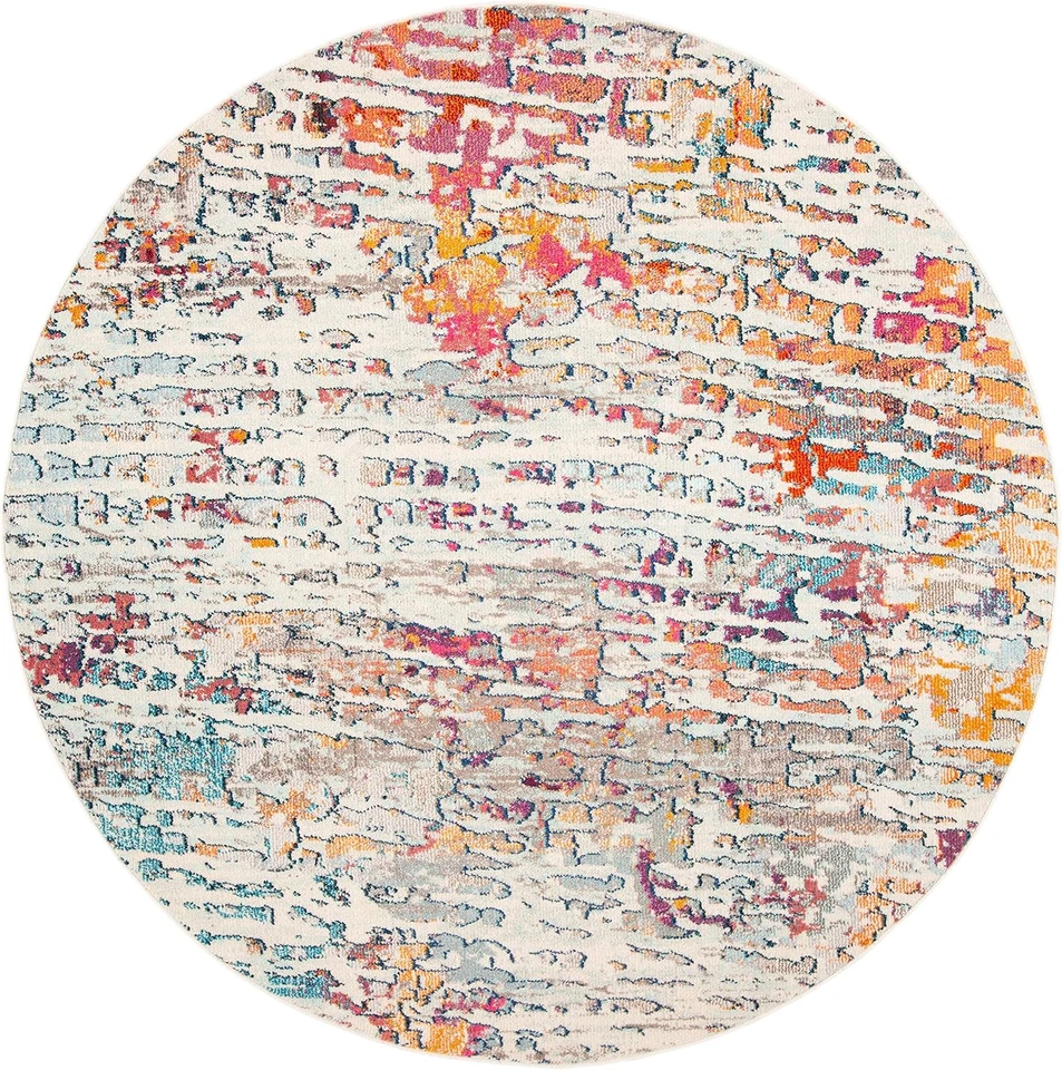 Colección Madison 6'7" Redondo Azul Claro/Naranja MAD454B Moderno Abstracto Sin Cobertizo Foto 2 de 4