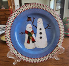 Snowman Salad Plates (pair) 7 1/2" Sakura Debbie Mumm Stoneware White Blue Red ! — photo 1