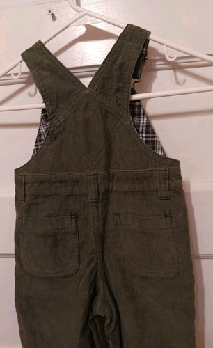 Gymboree Boys Size 12-18 Mth Green Corduroy Overalls W/ Plaid Trim & Puppy Dog - Picture 3 of 14