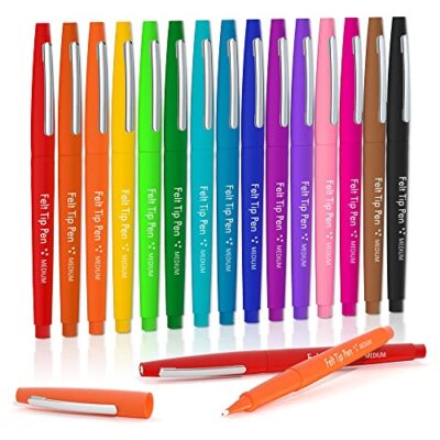  Felt Tip Pens, 15 Colors, 0.7mm Medium Point Felt Pens, Felt Tip 15 colors