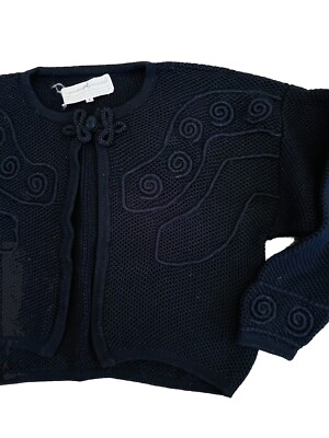 Peruvian Connection  Bolero Shrug Sweater Black Cotton Thick Waffle Knit S