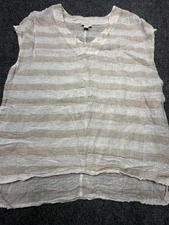 St Tropez West Shirt Womens Large Striped Linen Sleeveless Layered Top Blouse