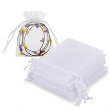 100pcs White Organza Jewelry Bags Drawstring 3 x 4 inch, Little Mesh Gift Pou...