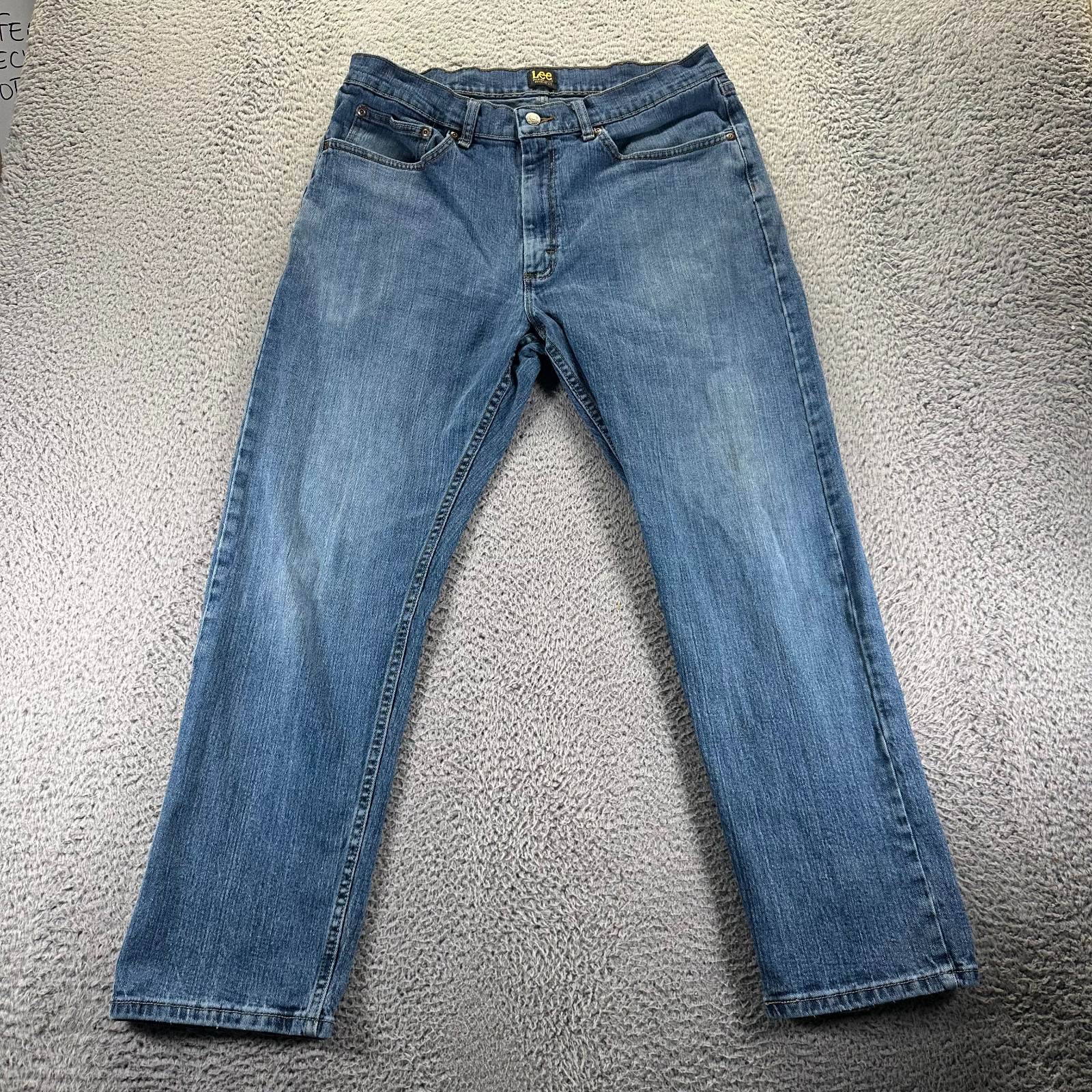 Mens 36x30 Blue Denim Straight Faded Stretch Workwear