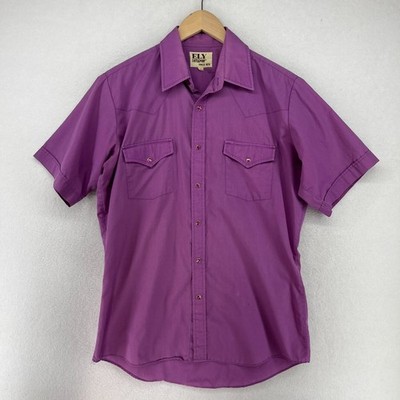 ELY CATTLEMAN Shirt Men 15.5 M Western Short Sleeve Pearl Snap Cowboy Purple VTG
