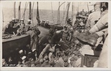 On Deck At Sea 1910s Troopship Sailors Soldiers Lifeboat WW1 RPPC Postcard