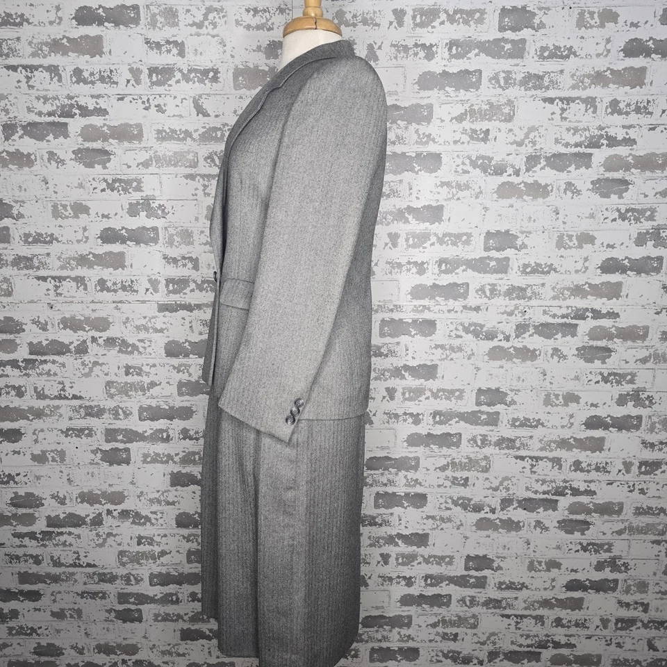Nordstrom Suit Womens 8 Gray Herringbone 100% Wool 2 Piece Skirt Set Career Work - Image 4 of 4