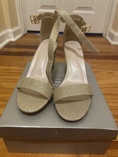 Davids Bridal Womens Arya 8.5 Gold Block Heel Ankle Strap Sandal