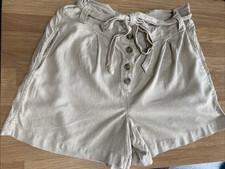 Womens Shorts Fat Face Linen Beige Shorts Flared 14