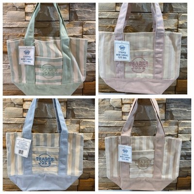 Trader Joe s Mini Pastel Stripe Canvas Tote Bags Limited Edition Set Of 4 NWT