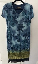 Donna Ricco Vintage Blue & Green Floral Dress Sz 6P 6 Petite