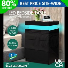 ELFORDSON Bedside Table 3 Drawer LED Storage Cabinet Chest High Gloss Nightstand