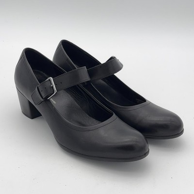 ECCO Danish Design Black Leather Mary Jane Block Heel Pump EU 38 US 7 273113