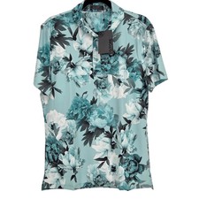 G/FORE NEW Men's Medium Photo Floral Tech Polo Jersey Modern Spread Collar Blue