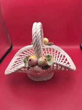   Vintage Italian Ceramic Lattice Basket Hand Painted Fruit Capodimonte Style