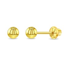 18k Yellow Gold Classic Ball Safety Screw Back Stud Earrings for Babies, Infa...