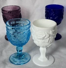 LOT of 4 Madonna Inn Large Glass Goblets LG Wright Fenton Wild Rose Nice Colors