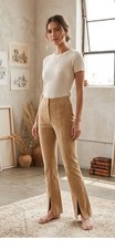 Wilsons Leather Maxima Beige Suede Flare Pants Split Hem Vintage 90s Size 8