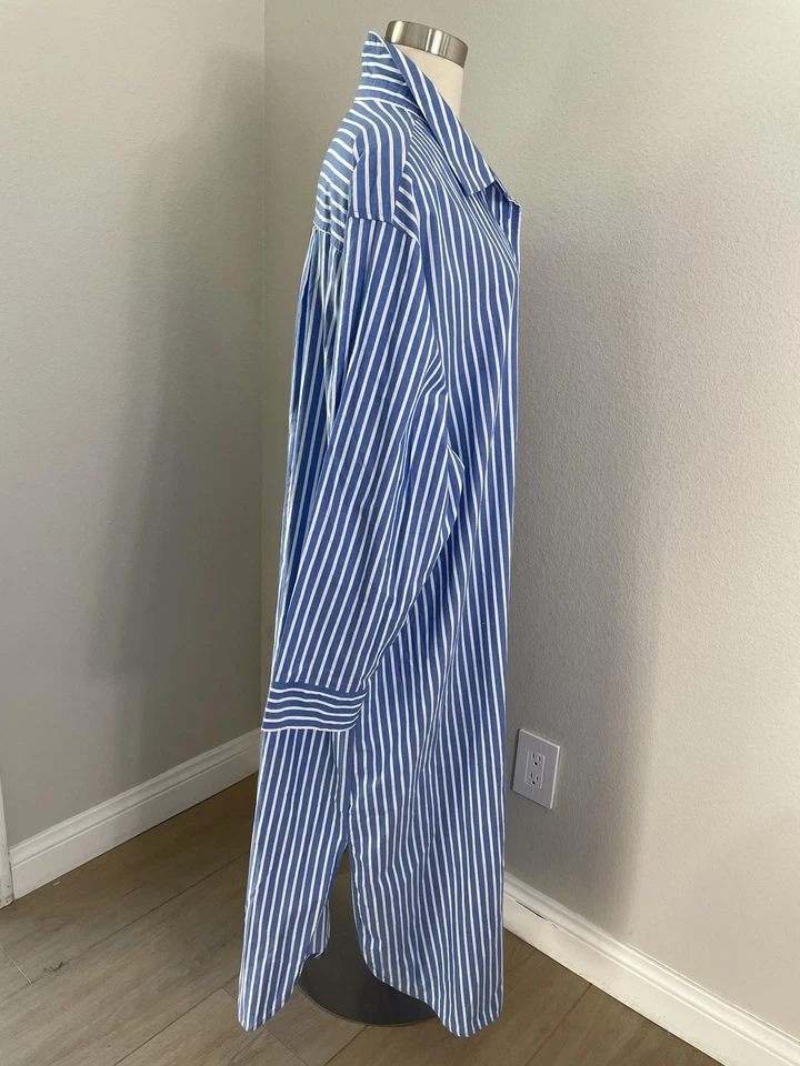 Old Navy Shirt Dress Womens Plus XXL Blue White Stripe Button Up Pockets Cotton - Image 3 of 4