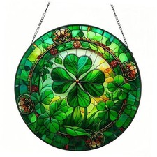 10 in Stained Glass Shamrock SunCatcher,Irish Shamrock Decorations Good 10in