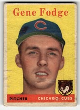1958 Topps Gene Fodge #449 Cubs ROOKIE LOW MID GRADE FILLER CARD. rookie card picture