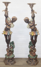 Pair of Carved and Painted Vintage Wooden Jardinieres or Torchiere Stands 1.9m
