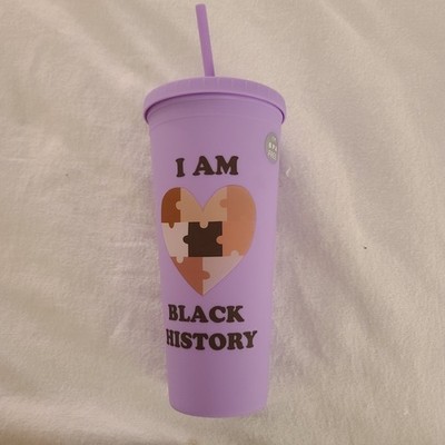 I Am Black History Tumbler Cup With Straw Purple BPA Free Reusable 