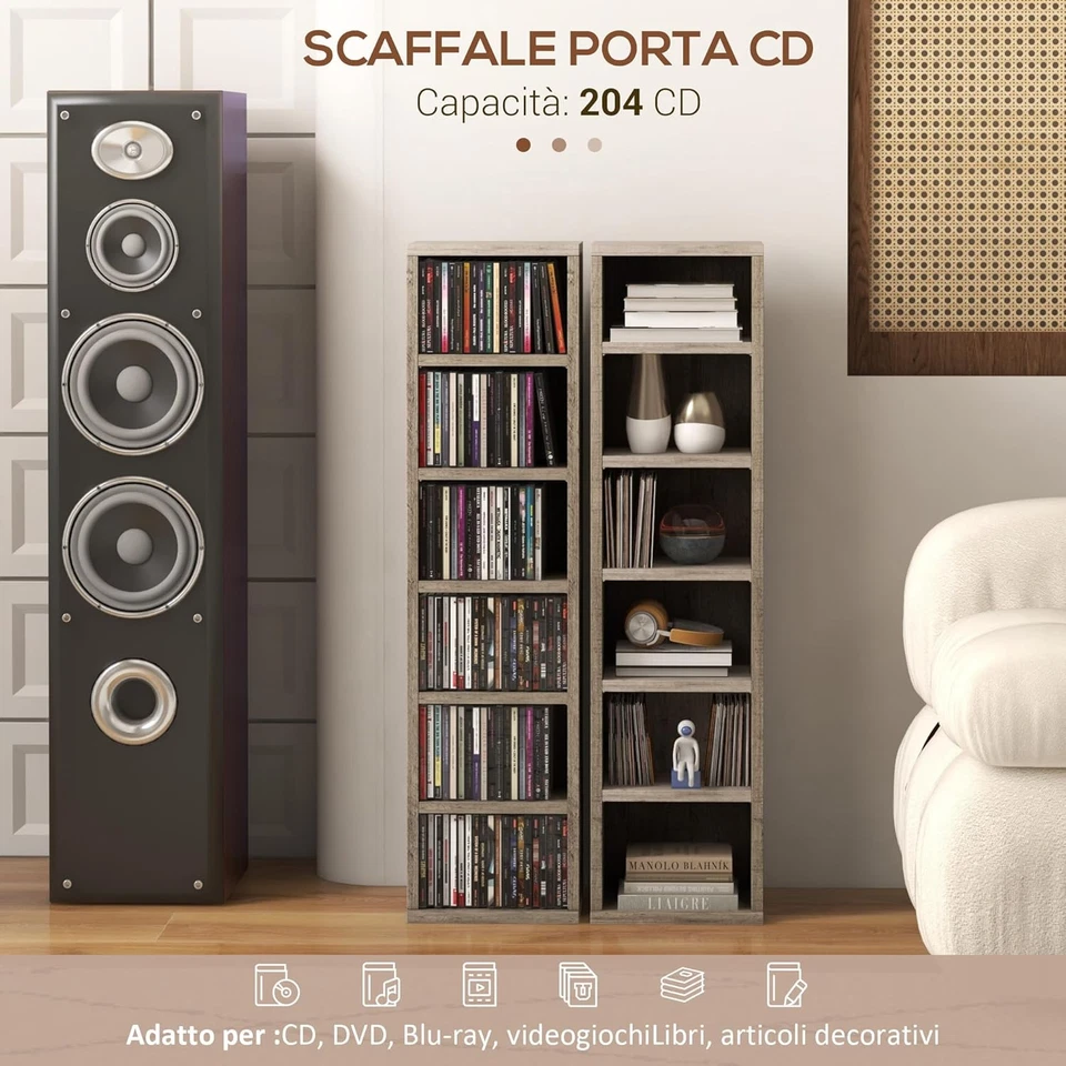 Libreria Scaffale Porta CD DVD Set 2 Pezzi a 12 Ripiani, Libreria a Colonna per - Immagine 3 di 4