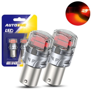 Pair Bright 1156 Red LED Brake Stop Tail Signal Light Bulbs Silver-Body IP67 12V