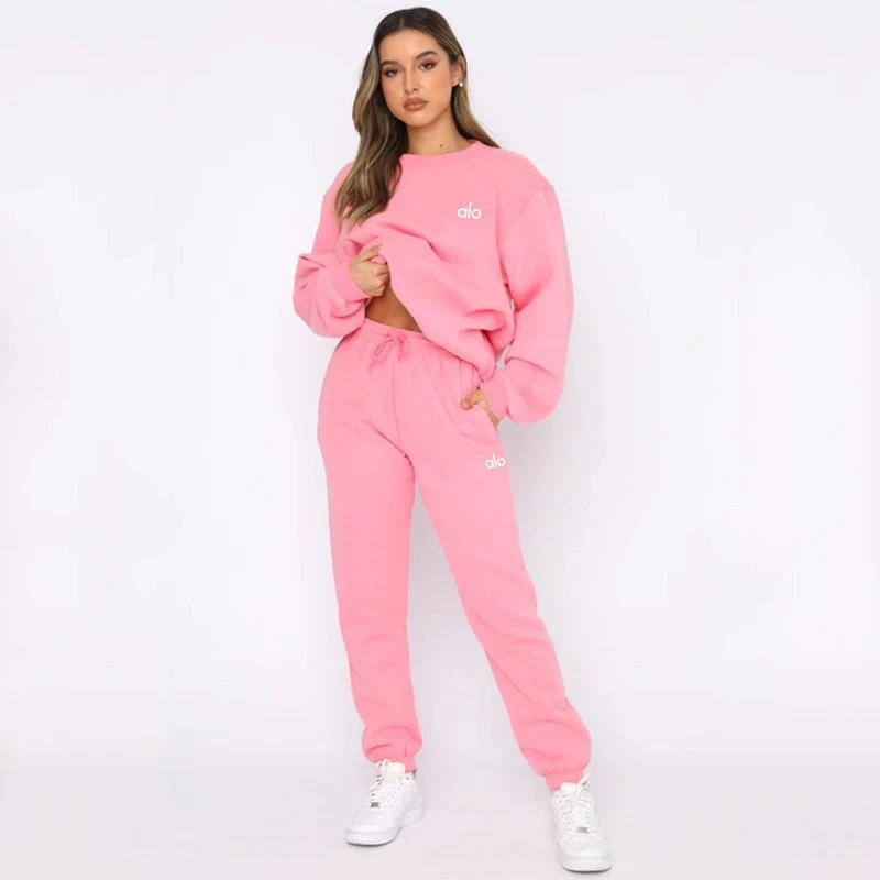 AIo Hoodie Set Women's Long Sleeved Pullover Drawstring Ankle Pants Sports Suit - Image 3 of 4