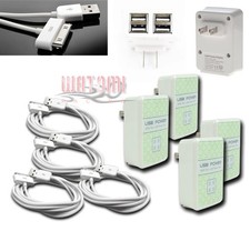 4X 4 USB PORT WALL ADAPTER 3FT CABLE POWER CHARGER WHITE FOR IPHONE 4S IPOD IPAD