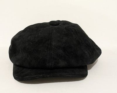 Kim & Bae Cabbie Hat Newsboy Cap Lined Black Suede Leather Men s Size S/M