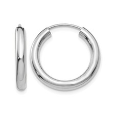 14K White Gold 3mm Thick Round Endless Hoop Earrings 0.8-1.4 Inch Womens