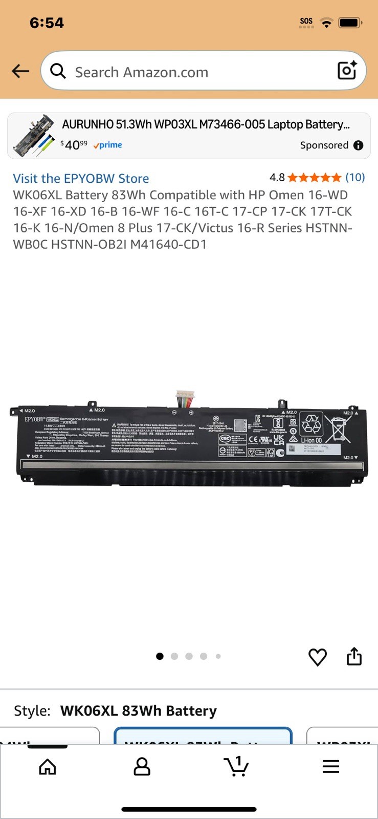 HP Omen WK06XL Genuine Laptop Battery