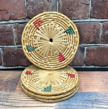 Vintage Wicker  Coaster Set 4 Woven Rattan St...