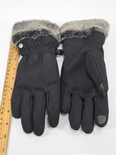 HEAD Sensatec Womens Black Fleece Insulated Winter Gloves Faux Fur Trim Size Med
