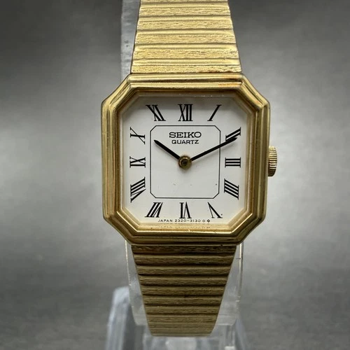 Seiko Watch Women 19mm White Dial gold Tone Octagon VTG 2320-6590 New Battery
