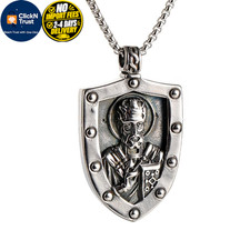 BaBakiak Saint Nicholas Catholic Necklace - Vintage 23 inches, Sliver