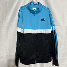 NWOT Adidas Full Zip Jacket Side Pockets Turquoise Black White Kids Size Medium