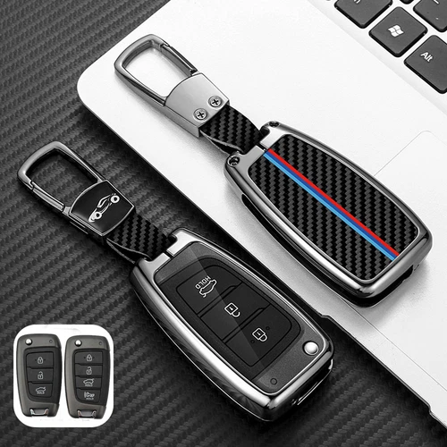 For Hyundai Accent Kona Sonata i30 Zinc Alloy Leather Remote Key Fob Case Cover - Foto 14 di 20