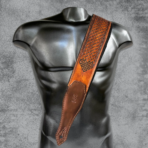 "Scepter" Celtic Handmade Leather Guitar Strap | Padded Brown Bass Strap