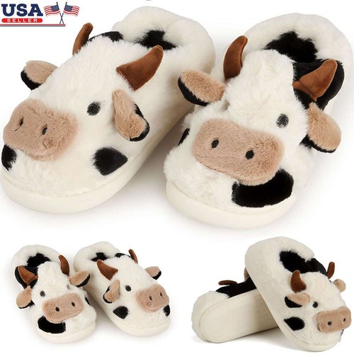 Cute Cow Slippers For Women Girls Fuzzy Plush Cotton Household Slippers Indoor