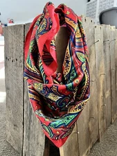 Wild Rag Western Scarves Cowboy Scarf Ranch Neckwear Red Paisley Floral 36”x36”