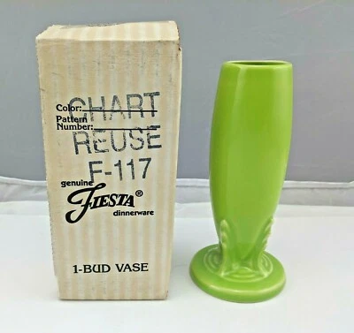 HOMER LAUGHLIN CHINA FIESTA CHARTREUSE BUD VASE w/Factory Box: New 1998 Original Stock FREE SHIPPING