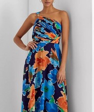 Lauren Ralph Lauren Women's Multi Floral Georgette Navy One-Shoulder B4HP