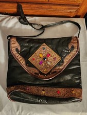vintage black leather satchel bag 80s 90s With Jewels
