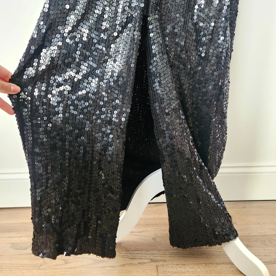 复古 Halston 亮片长裙 12 码黑色拉链领正式派对 70 年代 — 第 4/4 张图片