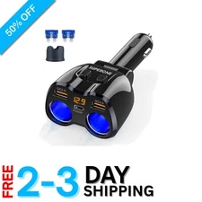 Versatile 2-Socket Cigarette Lighter Splitter with Fast Charge & Voltage Monitor