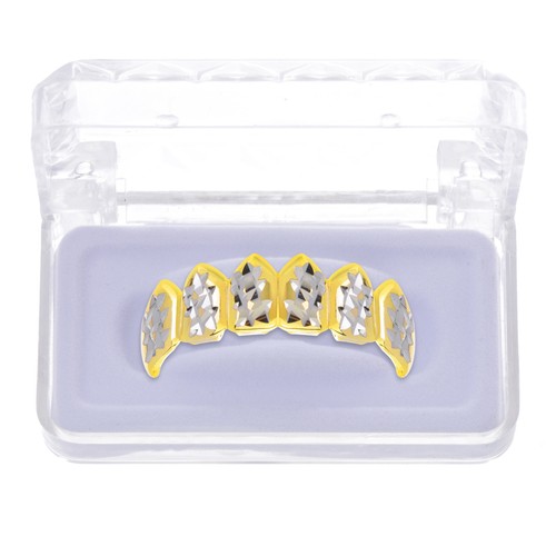 Rapper CUT Grillz Gold Plated Fangs Bottom Cap Teeth S020 C2 G 1 extra Mold Bar - Picture 2 of 3