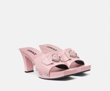 Versace 60mm Medusa Buckle Patent Leather Clogs Sandals Heels Rose Eu 37 US 7